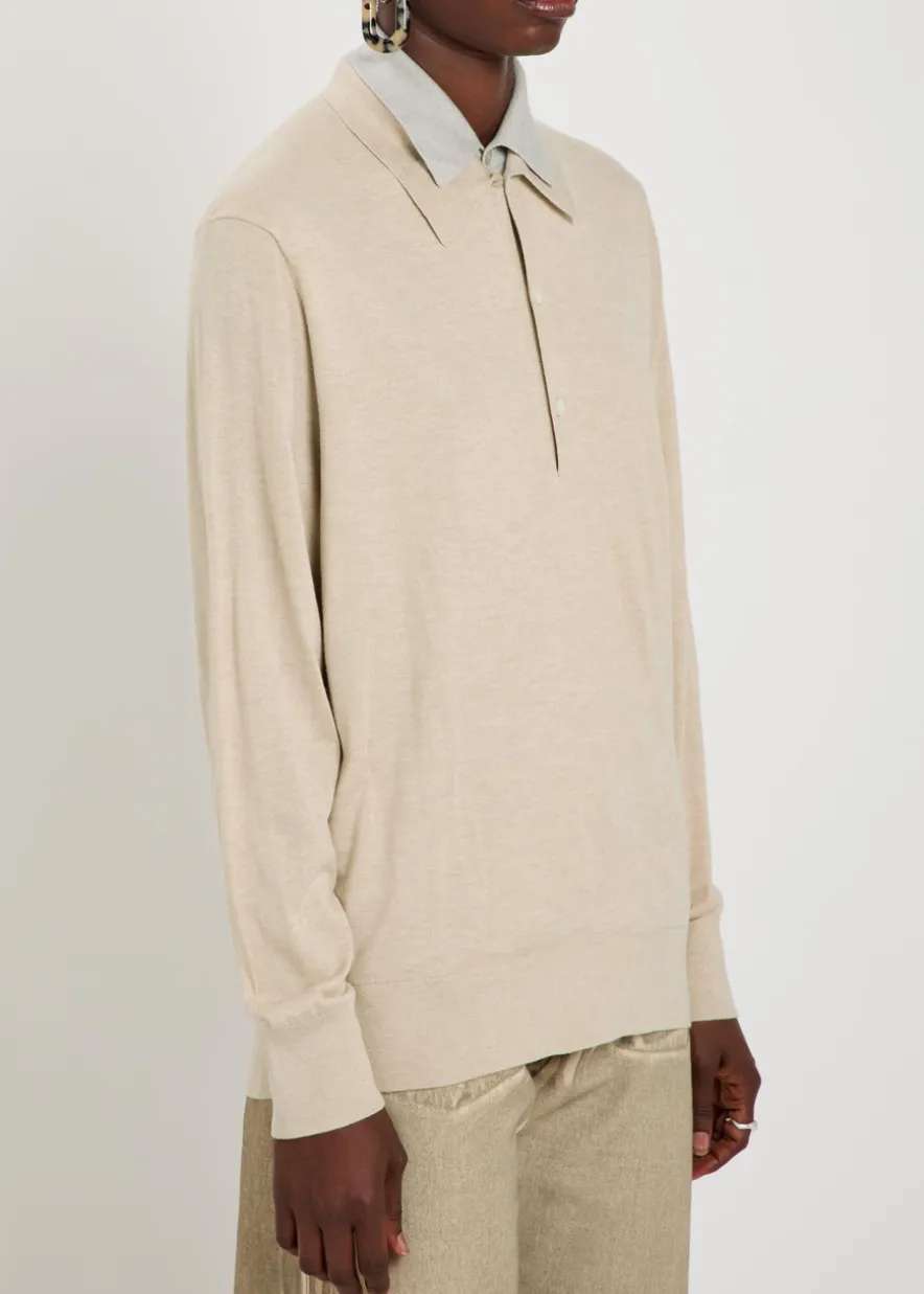 Layered-effect silk and wool-blend polo top