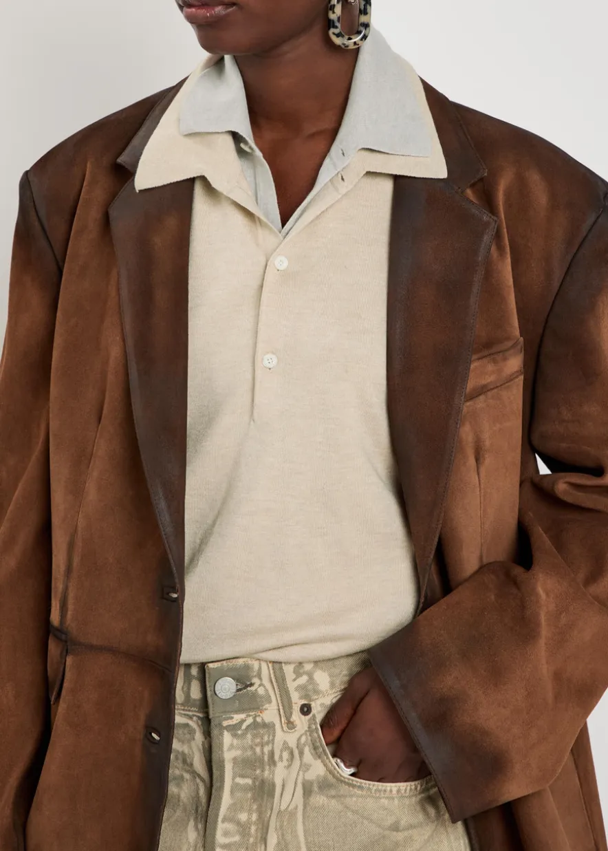 Layered-effect silk and wool-blend polo top