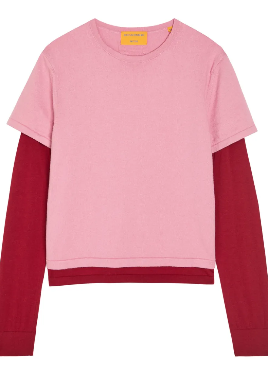 Layered long-sleeve cotton-blend T-shirt