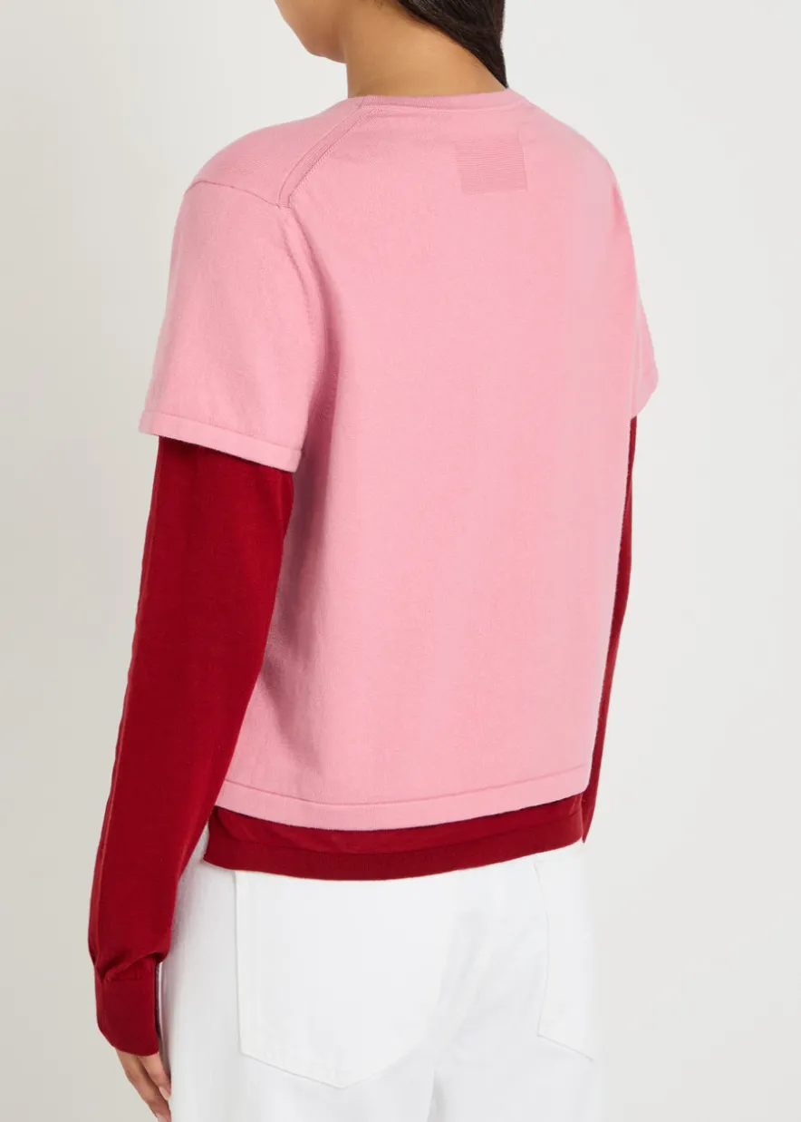 Layered long-sleeve cotton-blend T-shirt