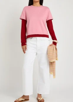 Layered long-sleeve cotton-blend T-shirt