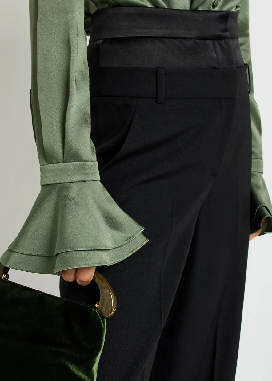Layered wide-leg silk-blend and wool trousers