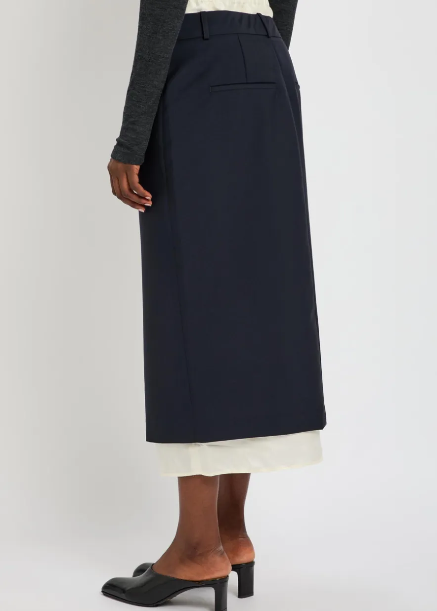Layered wool midi skirt