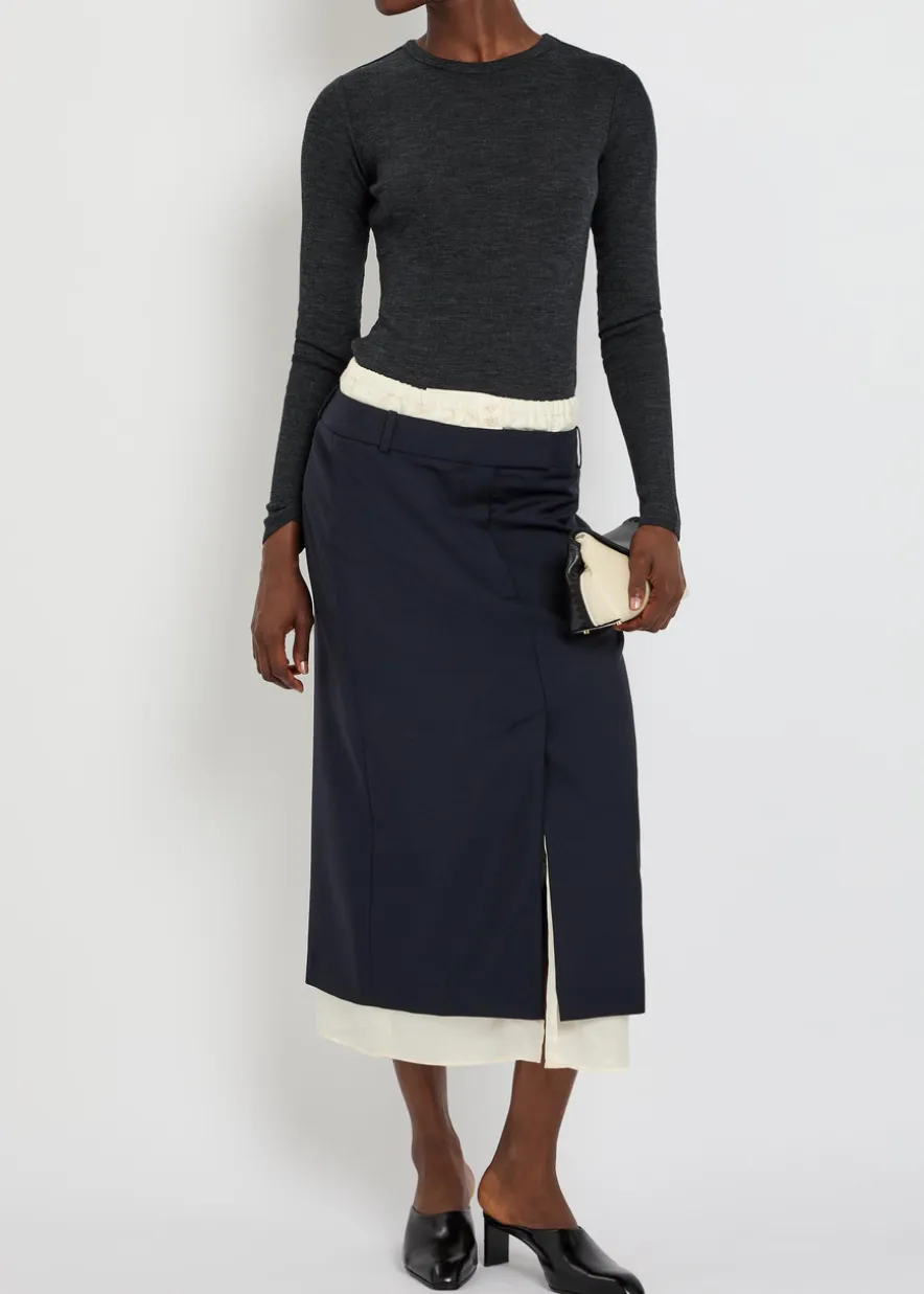 Layered wool midi skirt