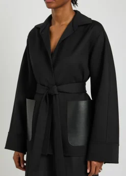 Leather and wool wrap jacket