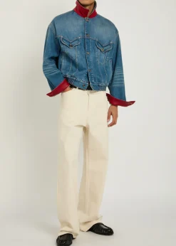 Leather-collar denim jacket
