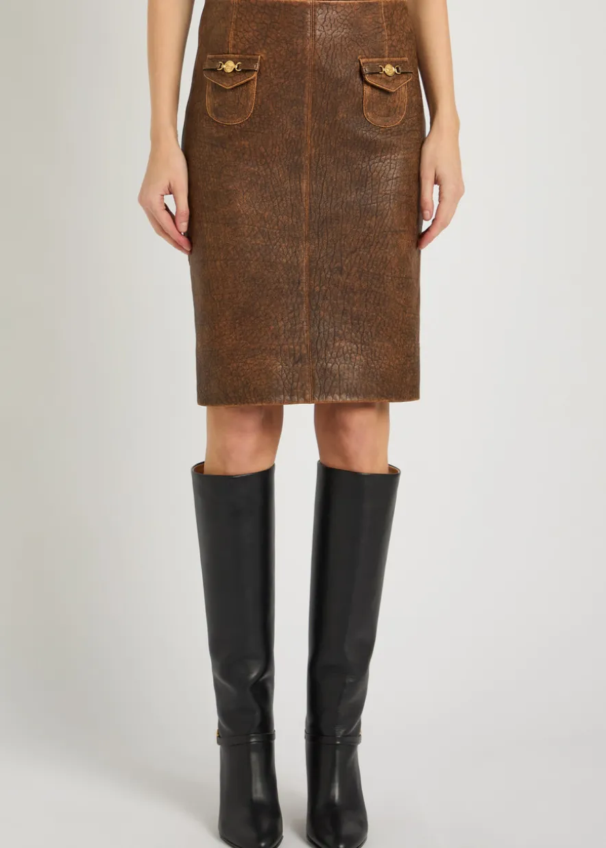 Leather midi skirt