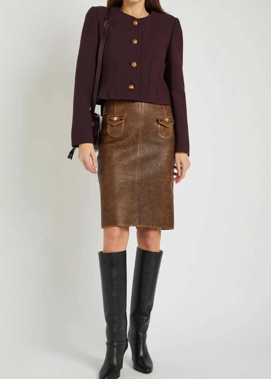 Leather midi skirt