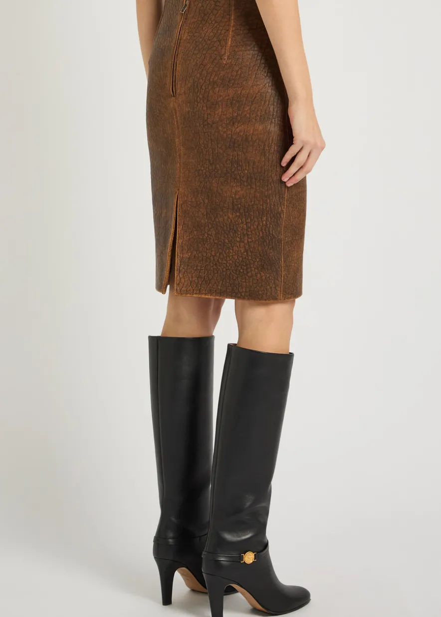 Leather midi skirt
