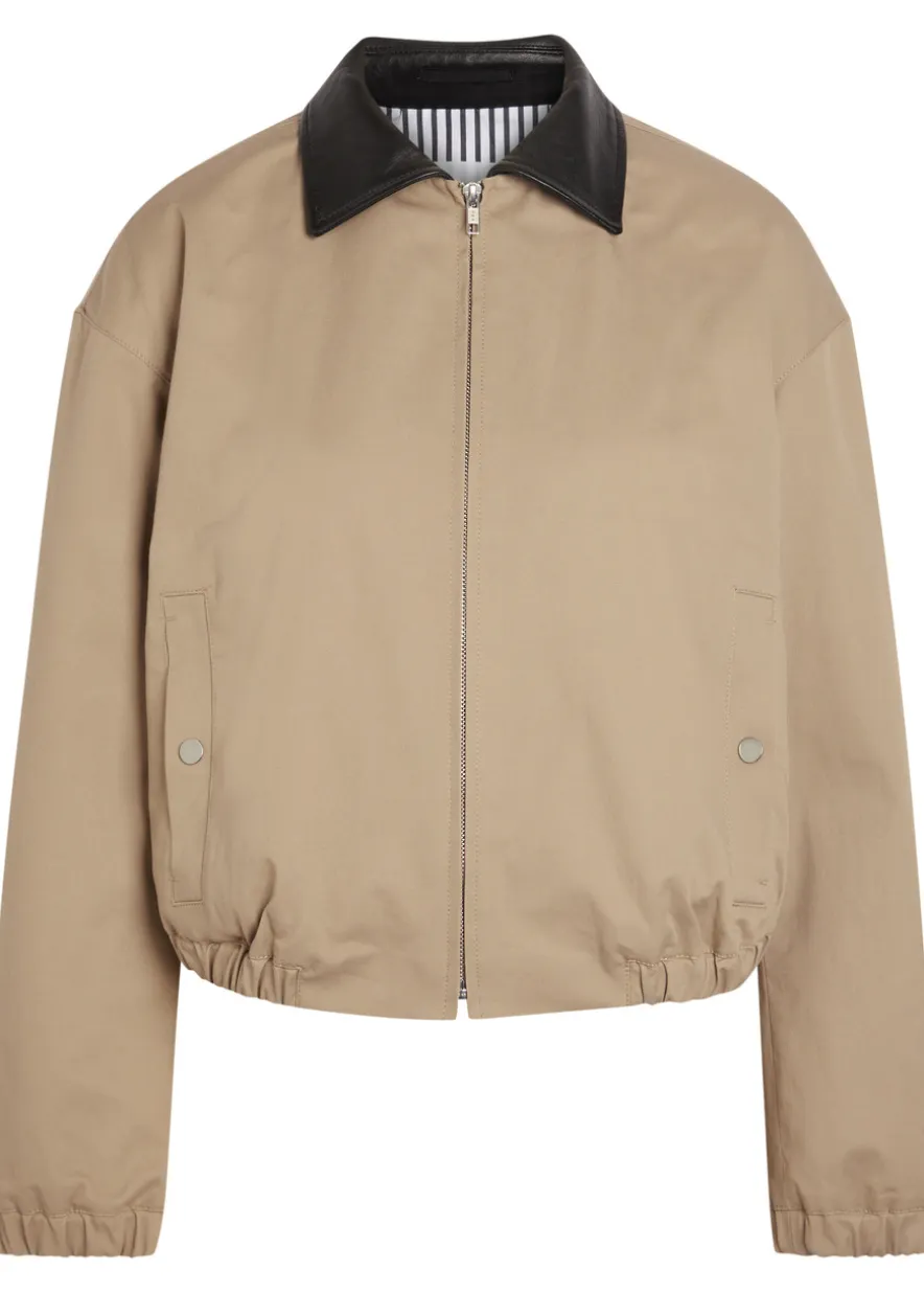Leather-trimmed twill jacket