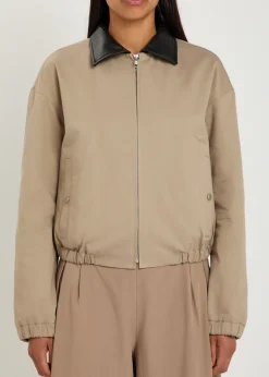 Leather-trimmed twill jacket