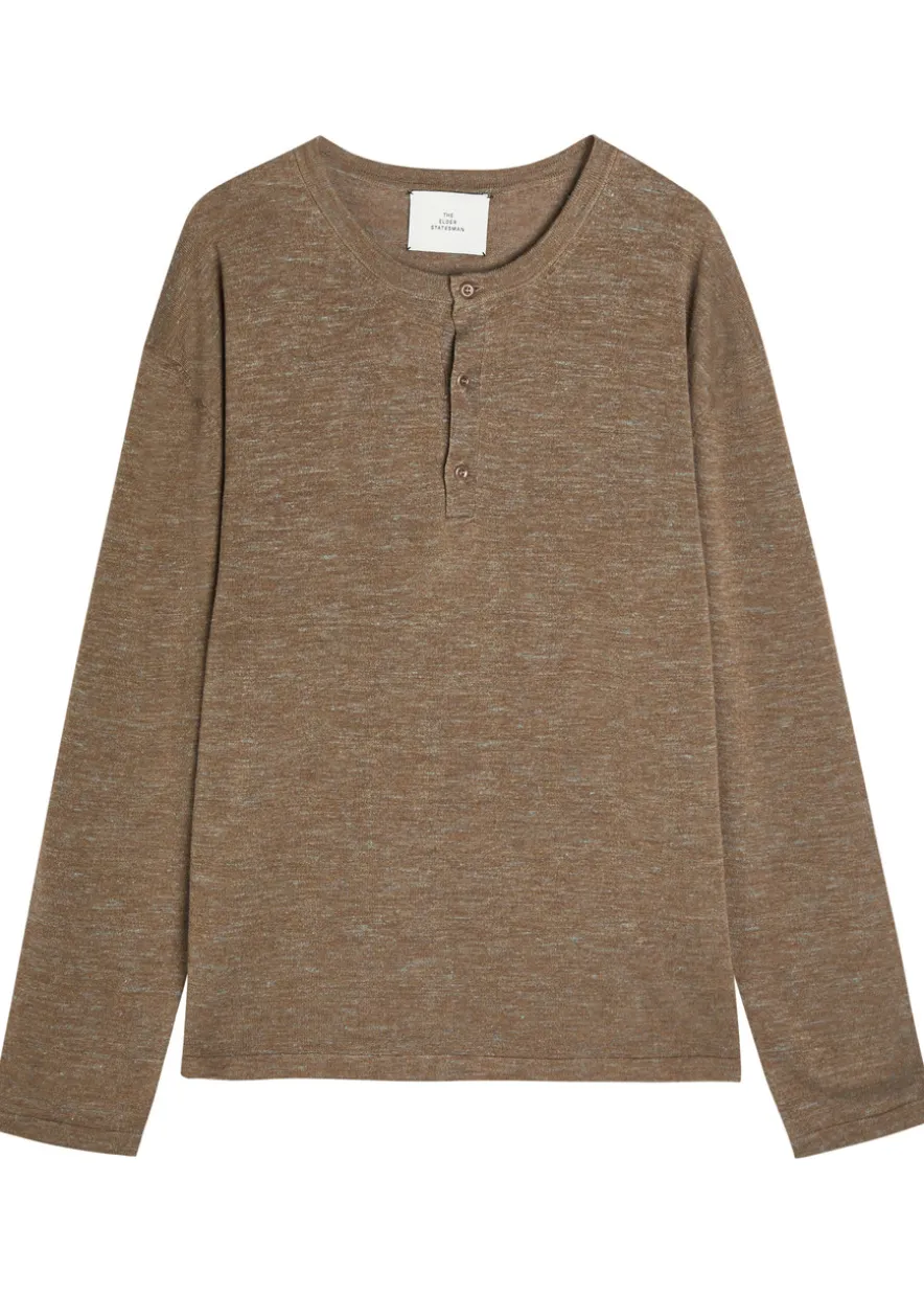 Lenny round-neck wool-blend henley top