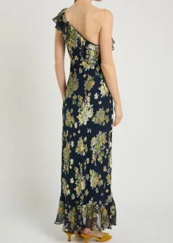 Leon floral one-shoulder chiffon midi dress