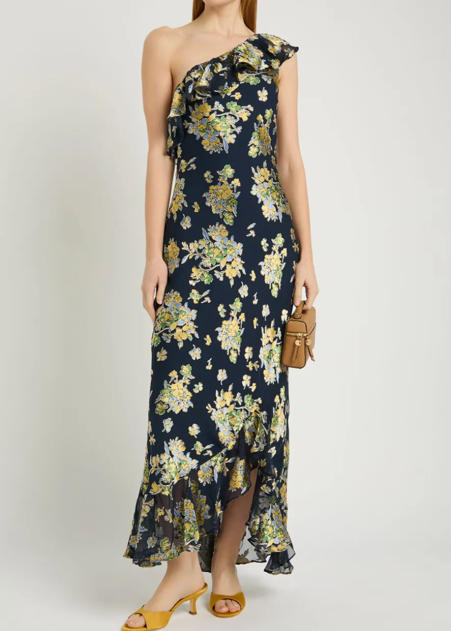 Leon floral one-shoulder chiffon midi dress