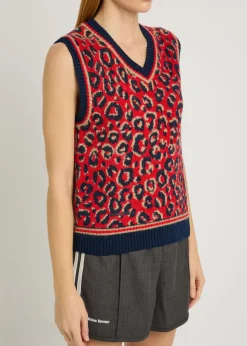 Leopard-intarsia knit vest