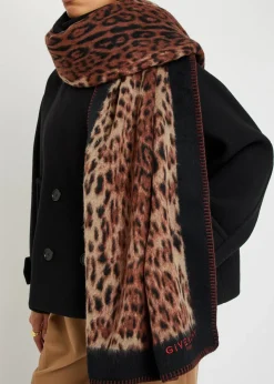 Leopard-print brushed wool scarf