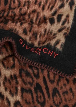 Leopard-print brushed wool scarf