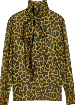 Leopard semi-sheer silk blouse