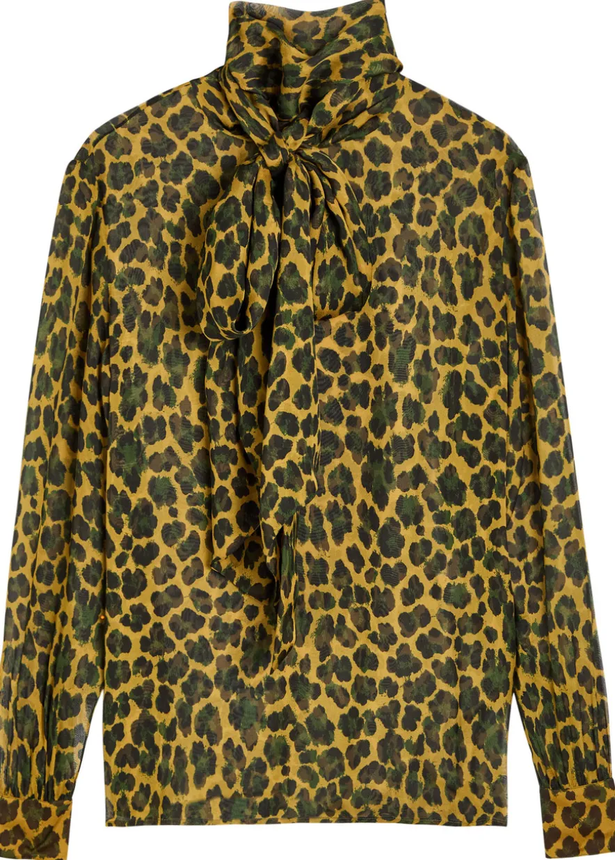 Leopard semi-sheer silk blouse