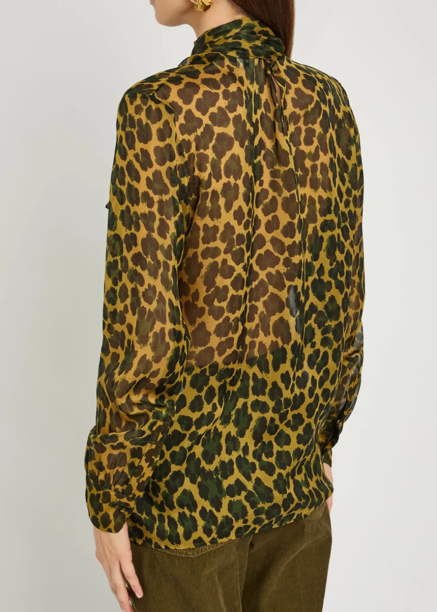 Leopard semi-sheer silk blouse
