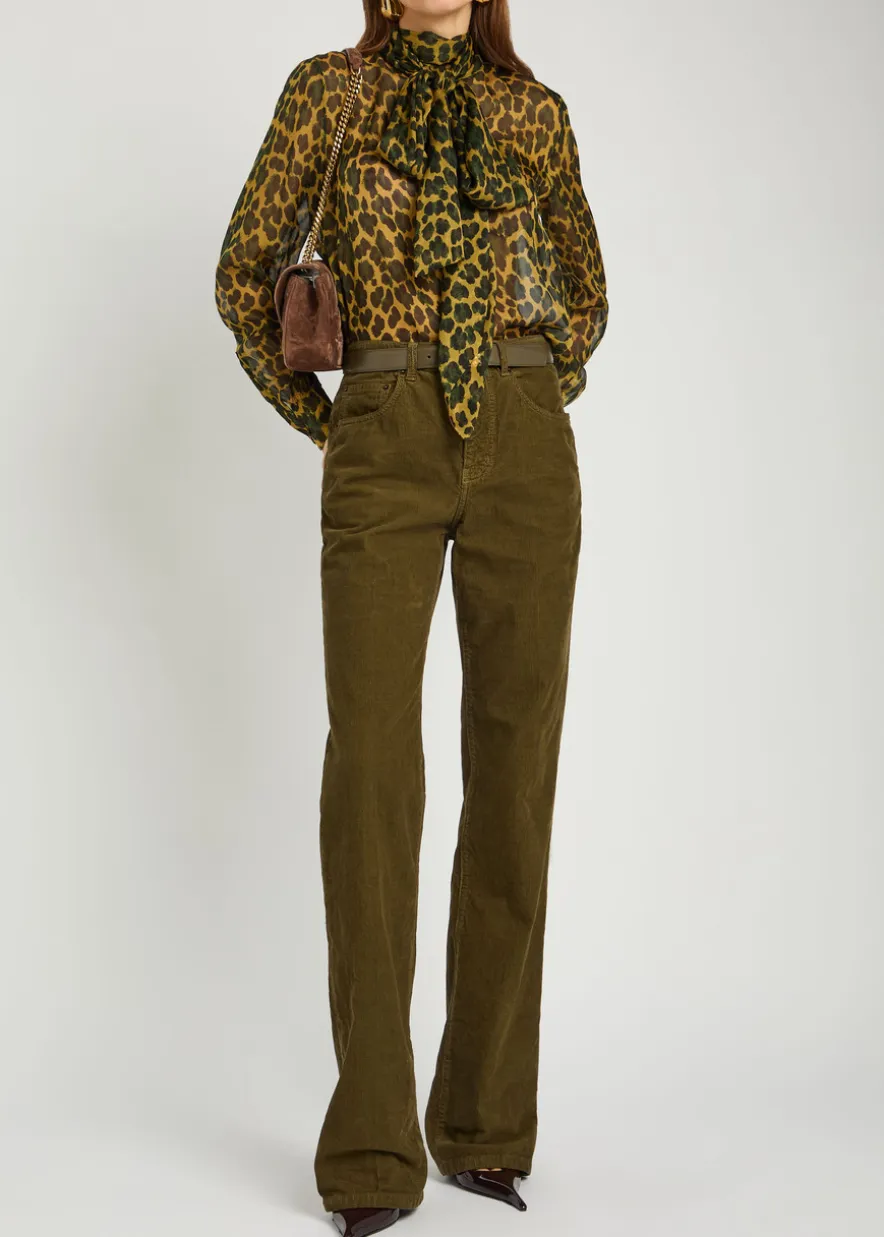 Leopard semi-sheer silk blouse