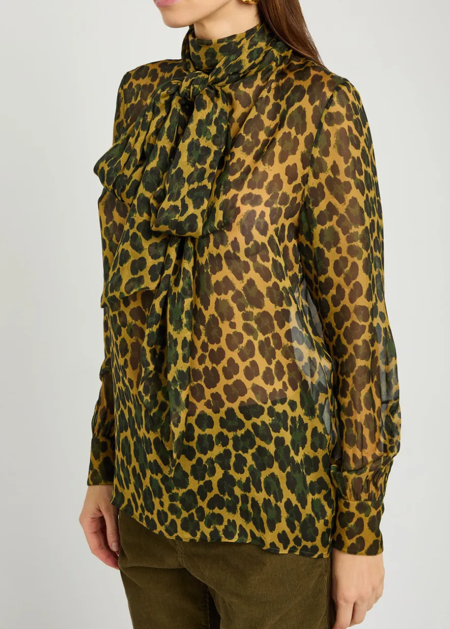 Leopard semi-sheer silk blouse