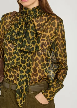 Leopard semi-sheer silk blouse
