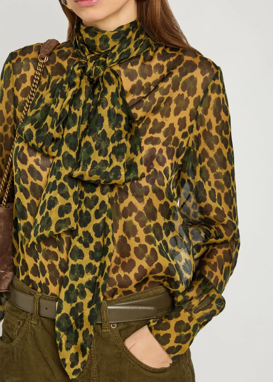 Leopard semi-sheer silk blouse