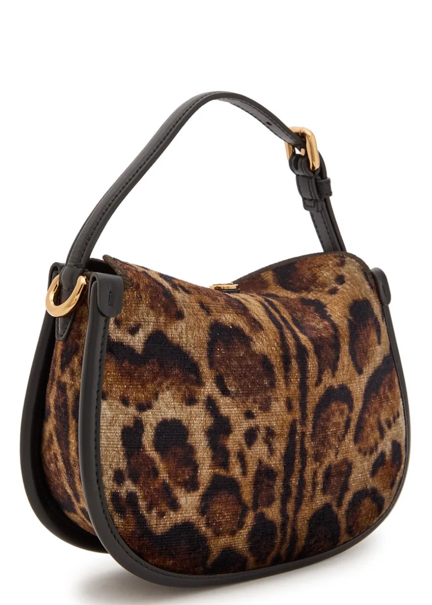 Leopard velvet and leather cross-body bag