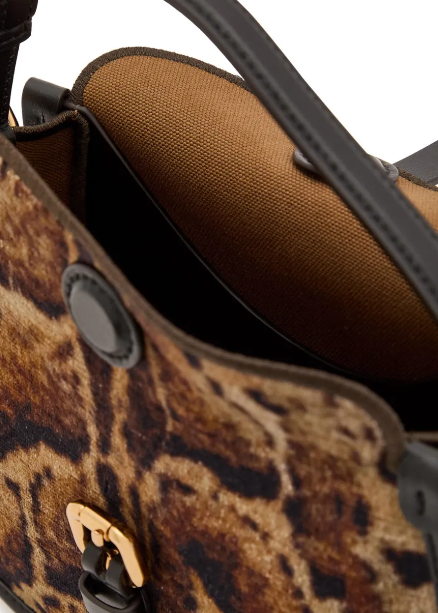 Leopard velvet and leather cross-body bag