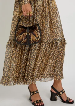 Leopard velvet and leather cross-body bag