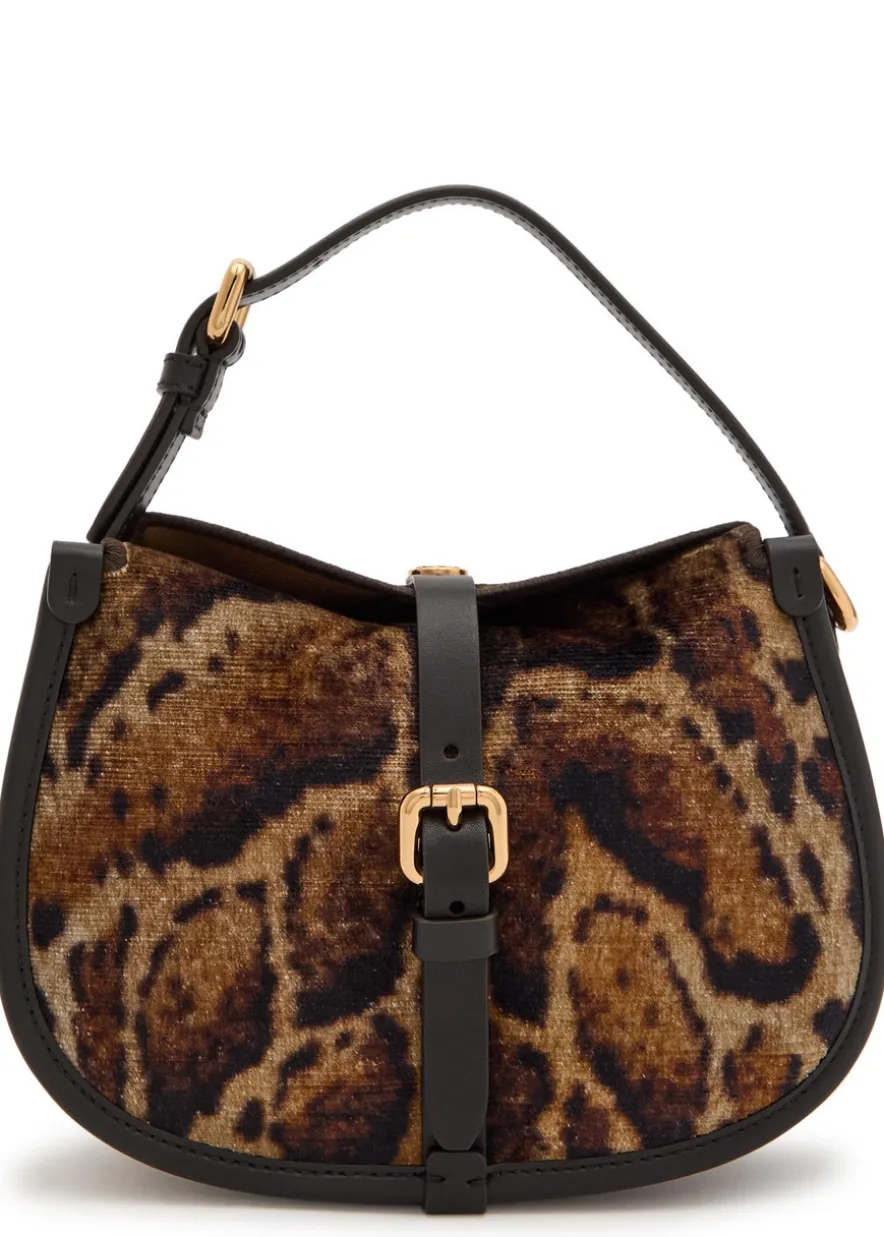 Leopard velvet and leather cross-body bag