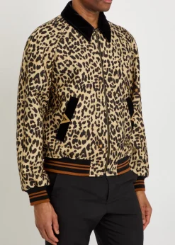 Leopard velvet-trim wool bomber jacket