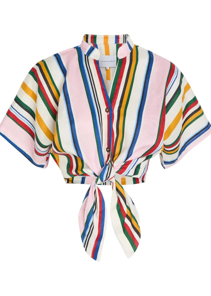Leroy striped cropped linen top