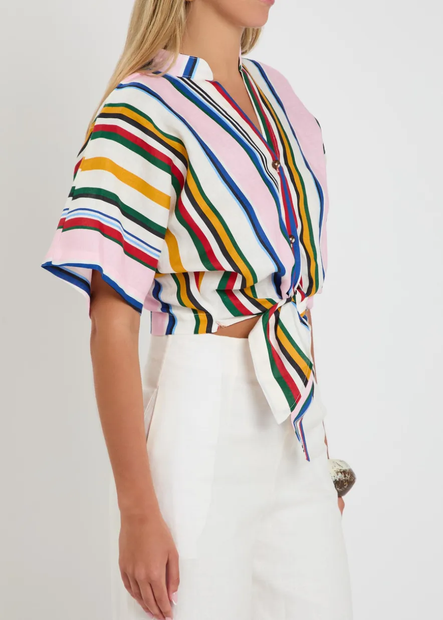 Leroy striped cropped linen top