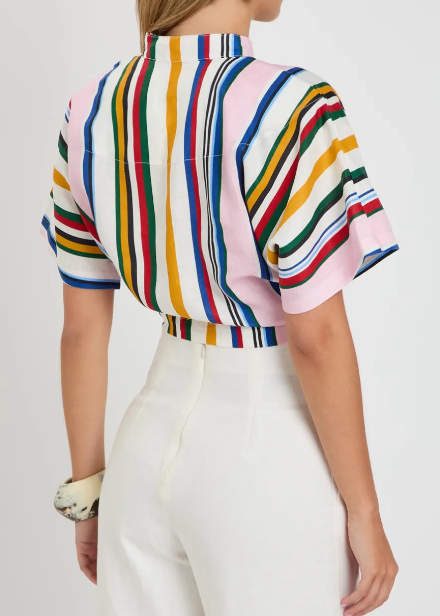 Leroy striped cropped linen top