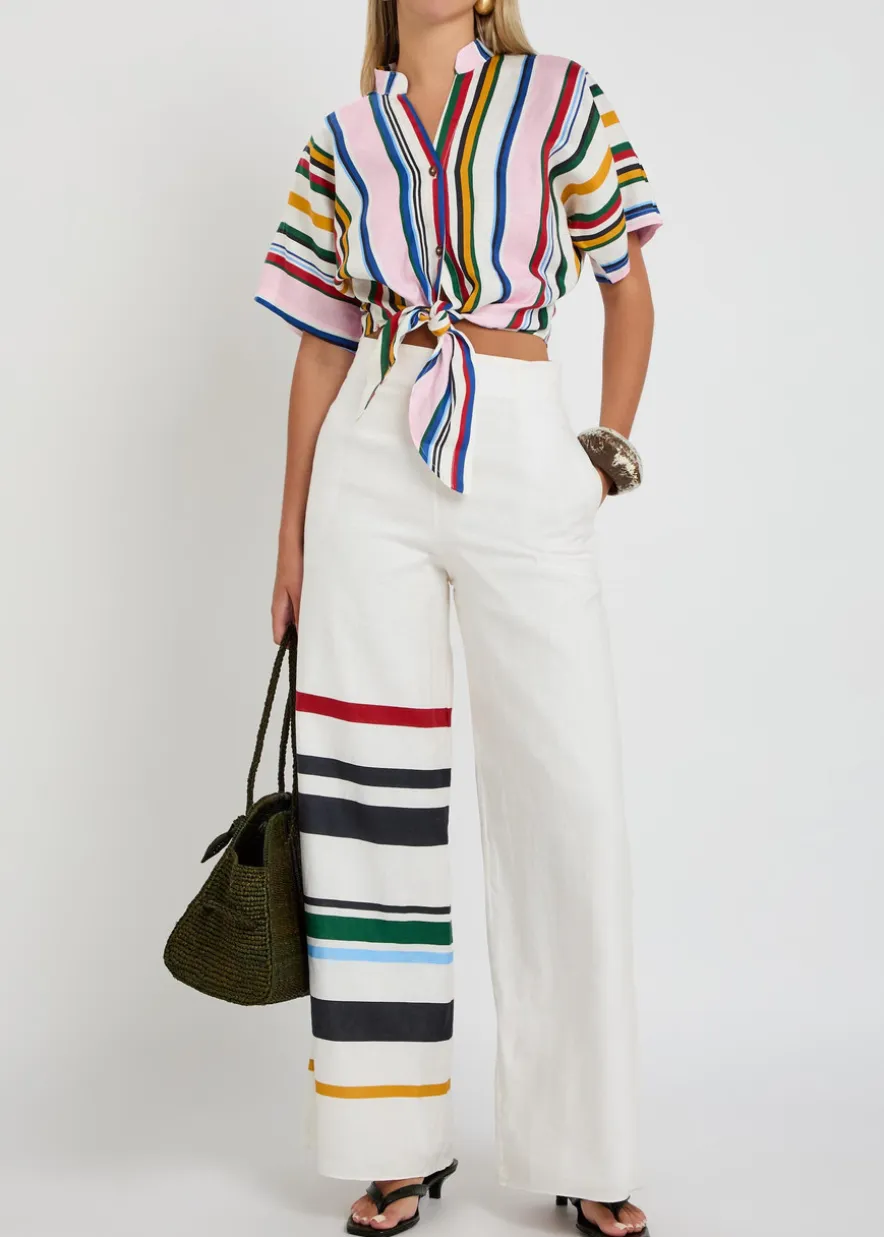 Leroy striped cropped linen top