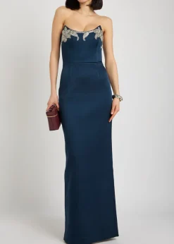 Lessa embellished duchess-satin gown