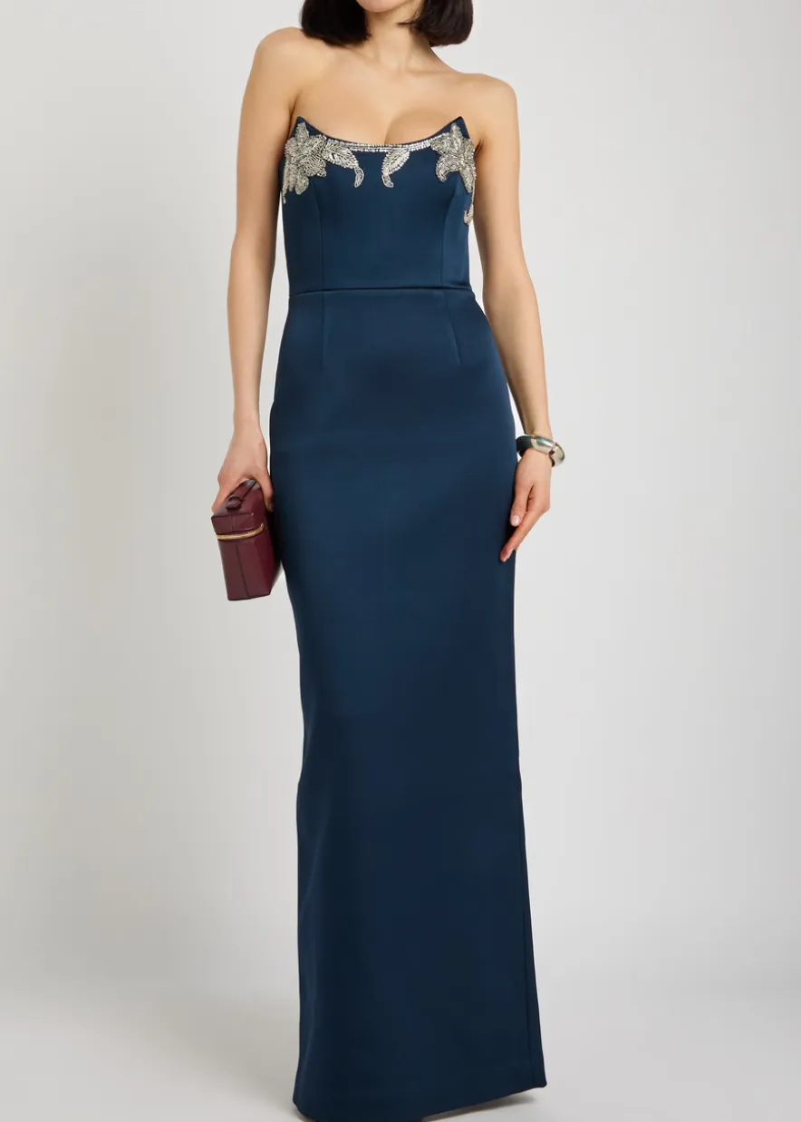 Lessa embellished duchess-satin gown
