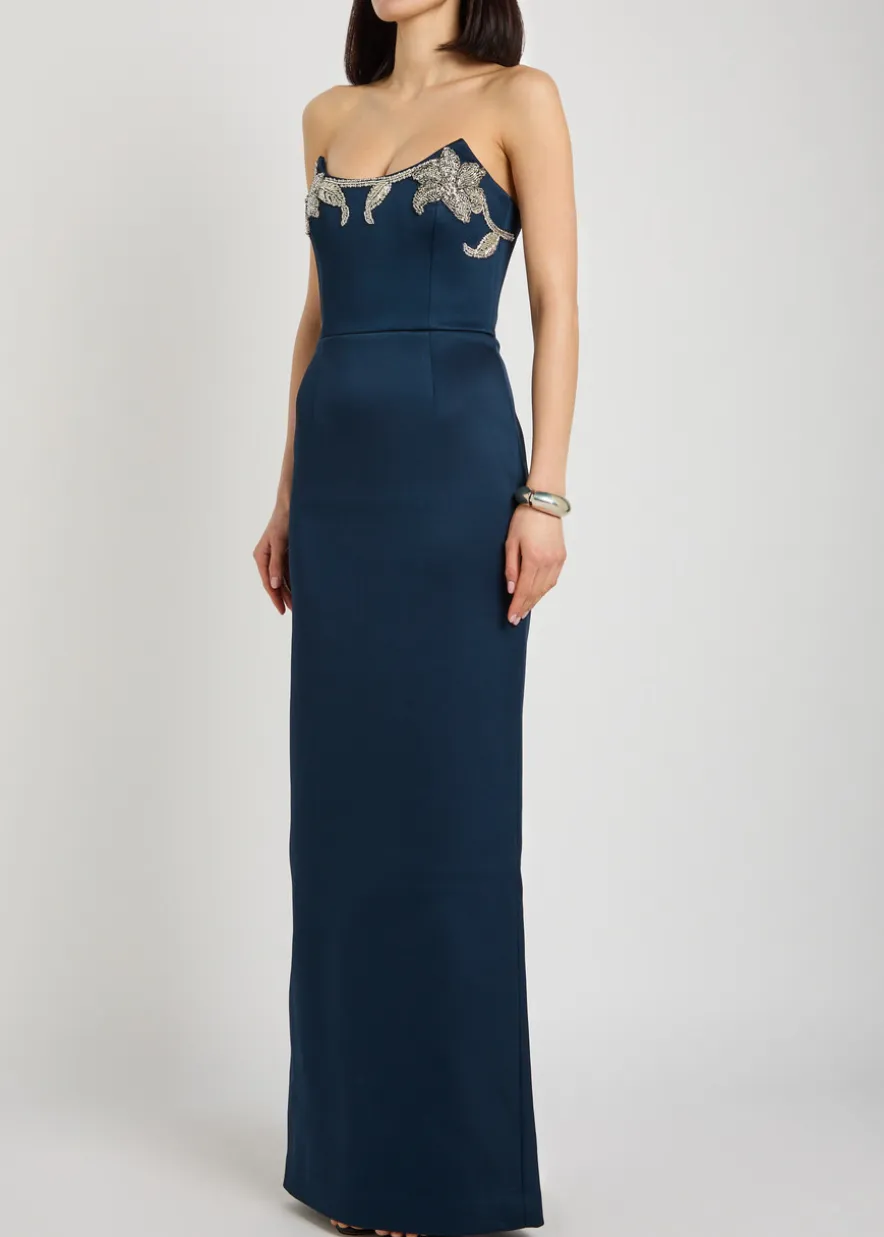 Lessa embellished duchess-satin gown