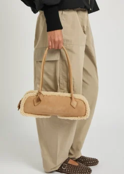 Le Teckle medium shearling-trimmed suede shoulder bag