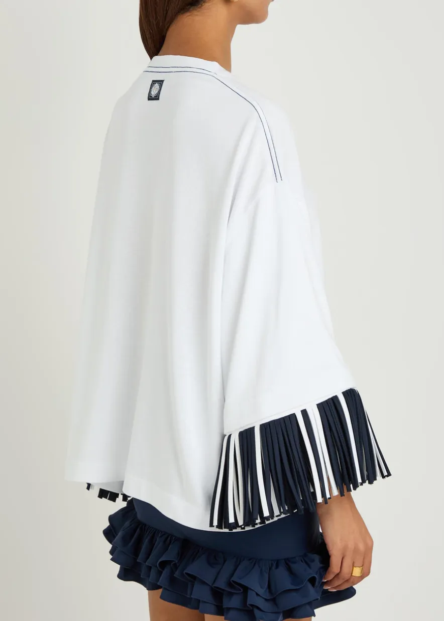 Le T-shirt Cabana fringed long-sleeve cotton T-shirt