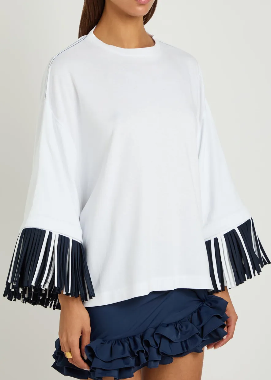 Le T-shirt Cabana fringed long-sleeve cotton T-shirt