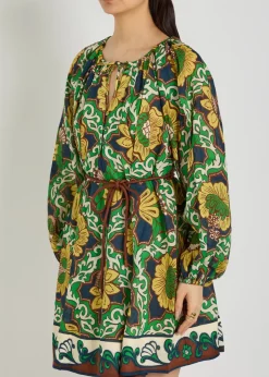 Liana belted printed ramie mini dress