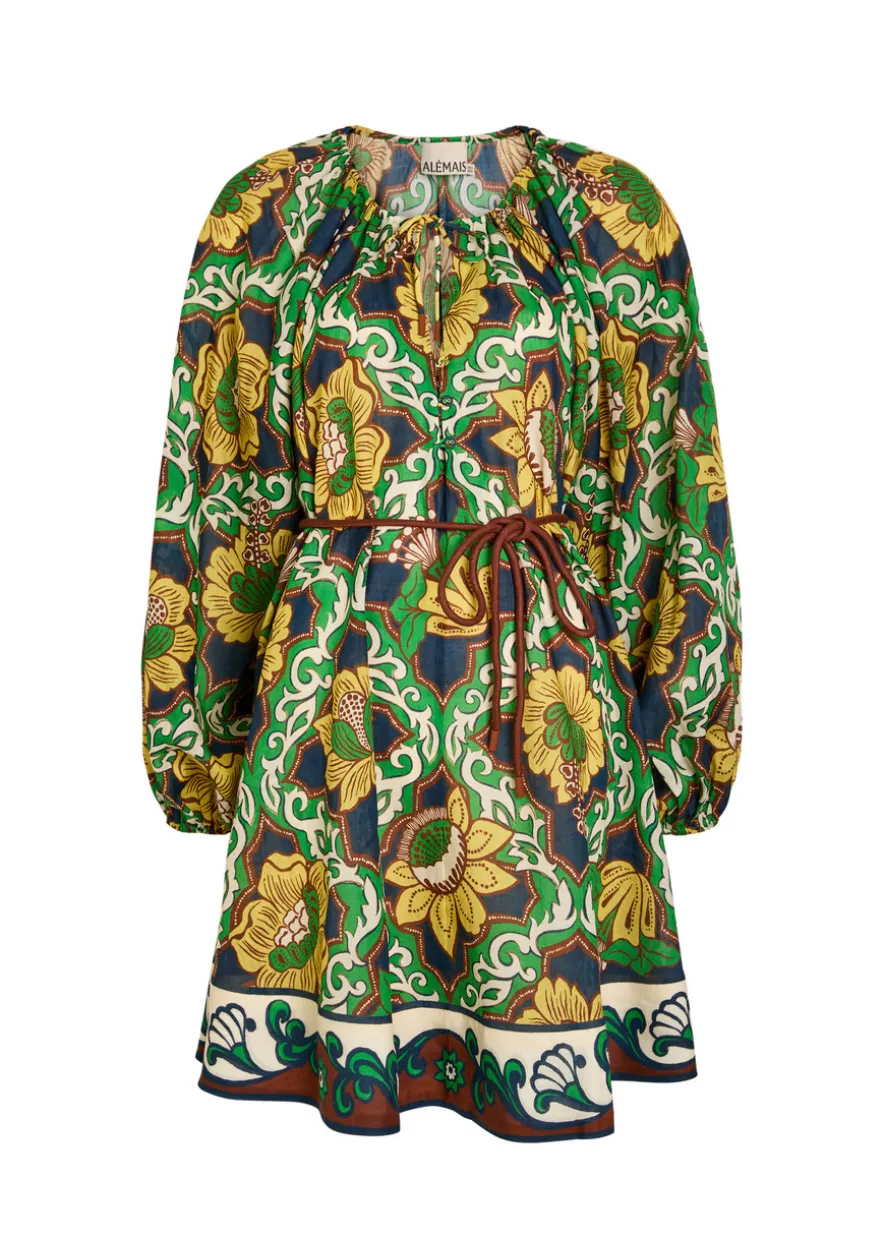 Liana belted printed ramie mini dress
