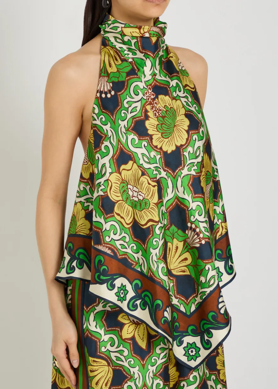 Liana printed halterneck silk top