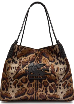 Libra large leopard velvet and leather tote
