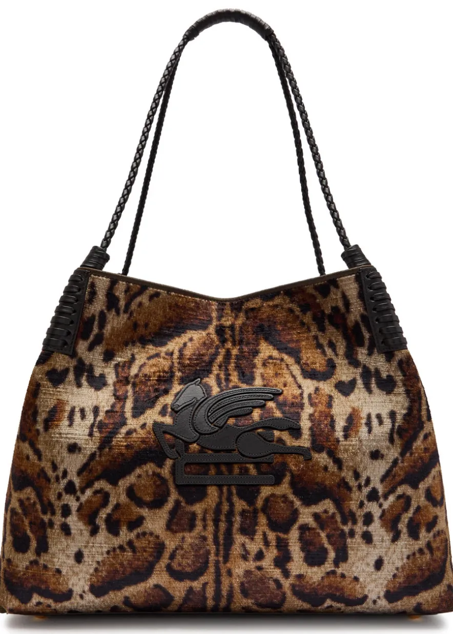 Libra large leopard velvet and leather tote