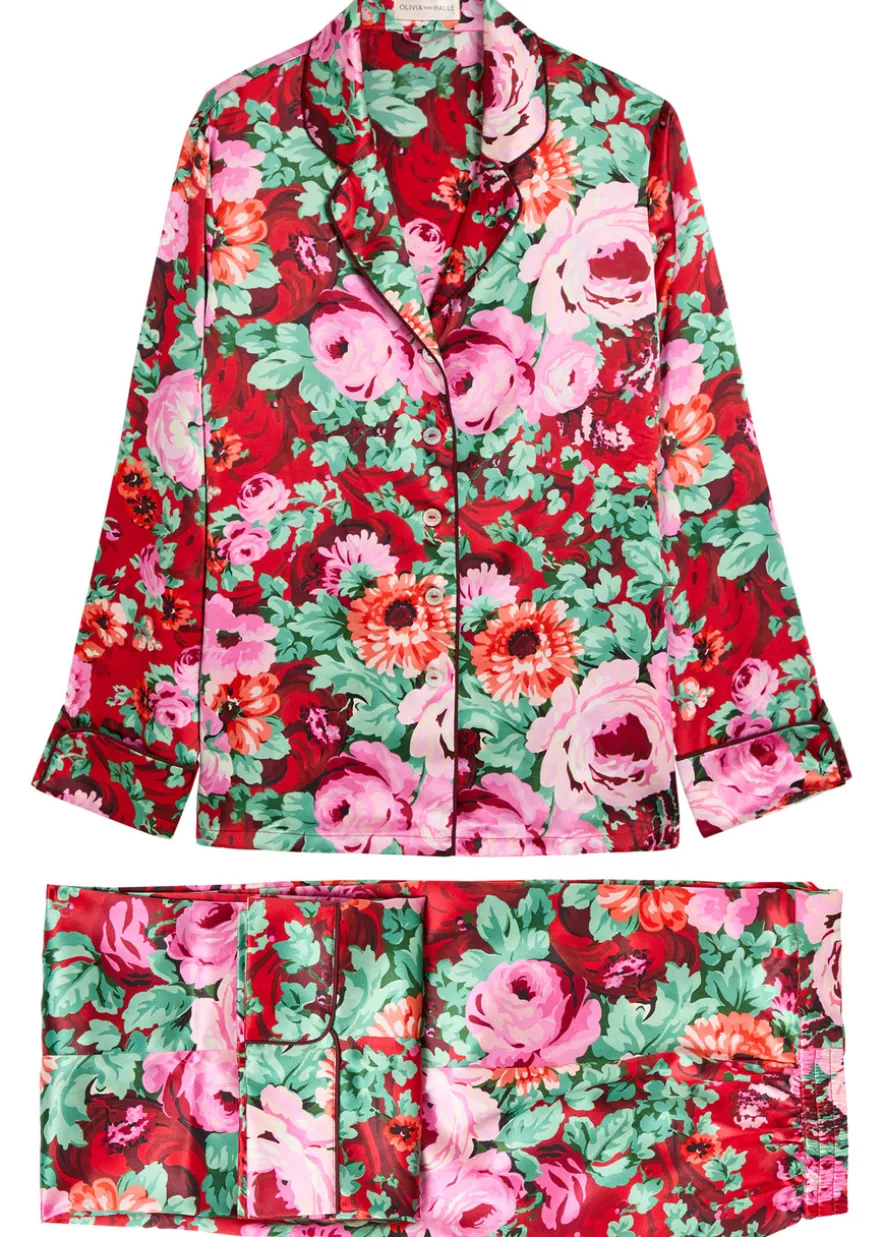 Lila floral-print silk pyjama set