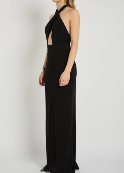 Lita halterneck stretch-jersey gown